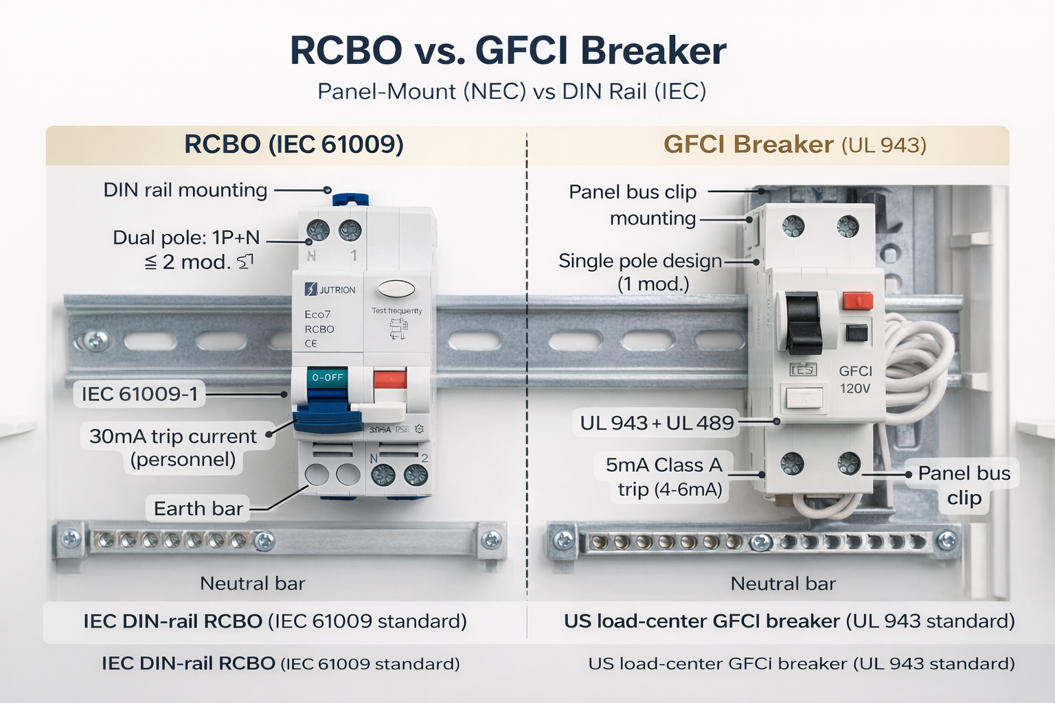RCBO vs GFCI Breaker: IEC vs NEC Guide for US Engineers